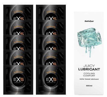 Набор: EXS Black Latex 10 шт. + Лубрикант Satisfyer Cooling Comfort 300 мл SOS11151 фото