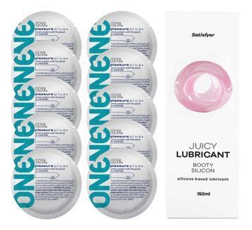 Комплект 𝐎𝐍𝐄 𝐏𝐥𝐮𝐬 10 шт. + Лубрикант Satisfyer Juicy Lubricant Booty Silicon (150 мл) SOS12342 фото