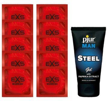 Комплект EXS Warming 10 шт + pjur MAN Steel Gel (50 мл) SOS14364 фото