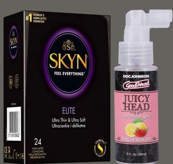 Набор SKYN Elite, 24 шт + Спрей Doc Johnson GoodHead &ndash; Juicy Head Dry Mouth Spray &ndash; Pink Lemonade 59мл SOS5349 фото