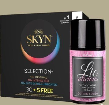 Комплект Skyn Selection 30 шт + 5 of 5 Senses , 35 шт + Гель Sensuva - Lic-o-licious Cotton Candy (50 мл) SOS5494 фото