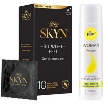 Комплект Skyn ​​Supreme Feel 10 шт + pjur Woman Vegan 100 мл SOS13346 фото