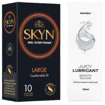 Комплект Лубрикант Satisfyer Juicy Lubricant Smooth Silicon 150 мл + SKYN Large 10 шт SOS12694 фото