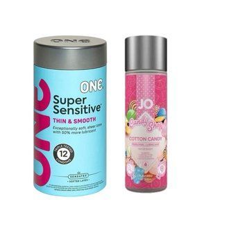 ONE Super Sensitive Pack 12 шт. + Лубрикант на водной основе System JO H2O &mdash; Candy Shop &mdash; Cotton Candy (60 мл) SOS6497 фото