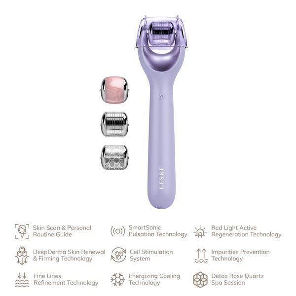 Электронный роллер для лица с микроиглами GESKE MicroNeedle Face Roller 9в1 purple HB0189 фото