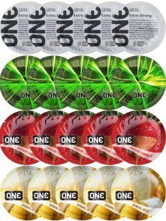 Набор с 20 шт ONE Extra strong + One Glowing Pleasures + ONE Chocolate Strawberry + ONE Banana Split SOS8199 фото