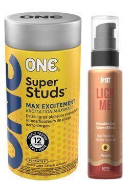 Комплект 12 шт ONE Super Studs + Гель INTT Lick Me Kissable Gel Peach 50 мл SOS6222 фото