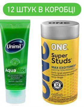 Комплект ONE Super Studs 12 шт + ПОДАРОК Лубрикант с экстрактом алоэ вера Unimil AquaAloe, 80 мл SOS1135 фото