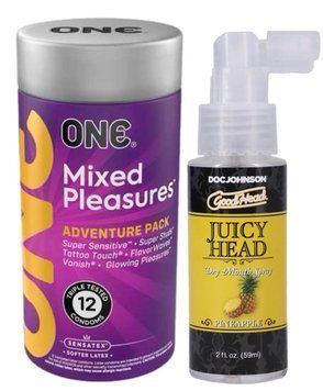 Комплект 12 шт ONE Mixed Pleasures + Спрей Doc Johnson GoodHead Juicy Head Dry Mouth Spray Pineapple 59мл SOS6129 фото