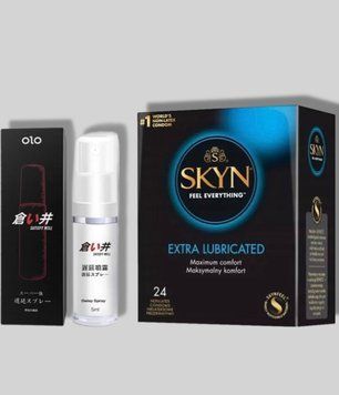 SKYN Extra Lube 24 шт + Пролонгатор OLO 5 мл satisfy well SOS5686 фото