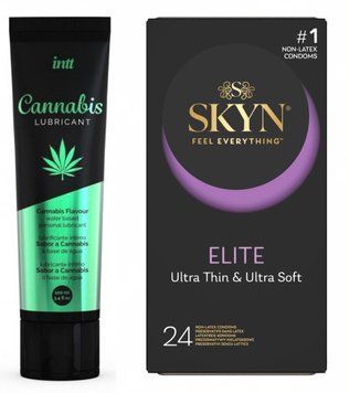 Комплект: Лубрикант Intt Cannabis (100 мл) + SKYN Elite, 24 шт SOS11253 фото