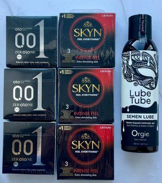 Набор 18 шт OLO Feeling Ultrathin 001 + Skyn ​​Intense Feel + Лубрикант SEMEN LUBE 150 мл Orgie SOS3781 фото