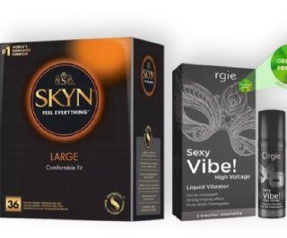 SKYN Large, 36 шт + SEXY VIBE найвищий рівень вібраціі, 15 мл ORGIE SOS6860 фото