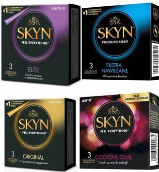 Набір Skyn 12 шт : Original -3 шт , Elite -3 шт , Extra Lube -3 шт , Cocktail Club -3 шт SK77 фото