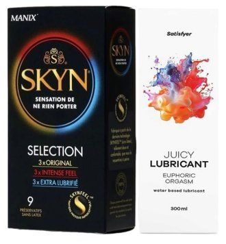 Комплект Лубрикант Satisfyer Juicy Lubricant Euphoric Orgasm 300 мл + Skyn Selection 9 шт SOS12645 фото