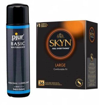 Набір SKYN Large 36 шт та Лубрикант Pjur Basic waterbased 100 ml SOS172 фото