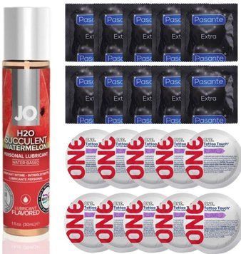 Набор 20 шт Pasante Extra и ONE Tattoo Touch + System JO H2O - Watermelon (30 мл) SOS4867 фото