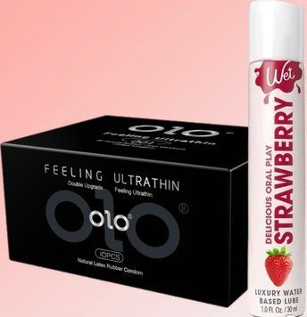 Набор OLO - ультратонкий -001 (10 штук) + Wet Oral Play Strawberry (30 мл) SOS4531 фото