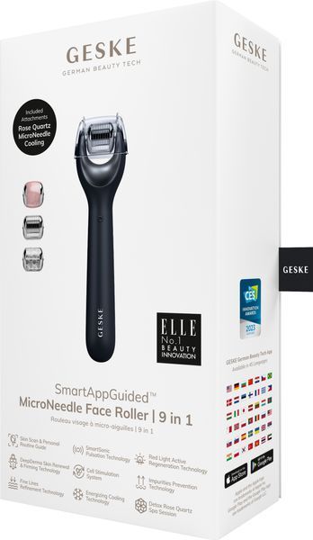 Електронний ролер для обличчя з мікроголками GESKE MicroNeedle Face Roller 9в1 black HB0190 фото