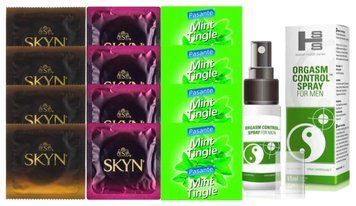 Комплект: Пролонгатор SHS Orgasm Control Spray 15 мл + 8 шт SKYN + 4 шт Pasante Mint Tingle SOS10913 фото