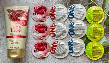 Набор 12 шт ONE Classic, Extreme Ribs, Flavor Waves, Glowing Pleasures + лубрикант LUBE TUBE HOT, 150 мл ORGIE SOS2429 фото