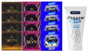 Комплект: Пролонгатор Medica-Group Orgasm Max 50 мл + 8 шт SKYN + 4 шт Pasante Blueberry SOS10962 фото