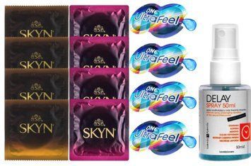 Комплект: Пролонгатор LOVELY LOVERS DELAY SPRAY 50 ML + 8 шт SKYN + 4 шт ONE UltraFeel SOS10863 фото