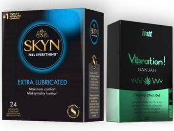 SKYN Extra Lube 24 шт + Intt Vibration Ganjah (15 мл) SOS7044 фото