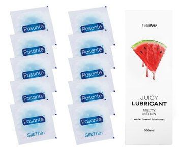 Комплект Pasante Silk 10 шт. + Лубрикант Satisfyer Juicy Lubricant Melty Melon 300 мл SOS11544 фото