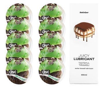 Комплект ONE Mint Chocolate 10 шт. + Лубрикант Satisfyer Juicy Lubricant Tasteful Tiramisu (300 мл) SOS12393 фото