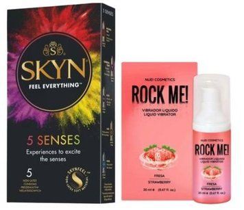 Набор из SKYN 5 Senses + Жидкий вибратор клубника ROCK ME!, 20 мл Nuei SOS9635 фото
