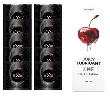 Набор: EXS Black Latex 10 шт. + Лубрикант Satisfyer Cheeky Cherry 300 мл SOS11152 фото