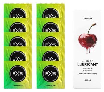 Набор: EXS Glow in the Dark 10 шт. + Лубрикант Satisfyer Cheeky Cherry 300 мл SOS11353 фото