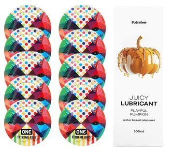 Комплект One Extreme ribs 10 шт. + Лубрикант Satisfyer Juicy Lubricant Playful Pumpkin (300 мл) SOS12143 фото