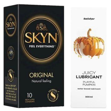 Комплект Лубрикант Satisfyer Juicy Playful Pumpkin 300 мл + SKYN Original 10 шт SOS12863 фото