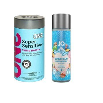 ONE Super Sensitive Pack 12 шт. + Лубрикант на водной основе System JO H2O &mdash; Candy Shop &mdash; Bubblegum (60 мл) SOS6498 фото