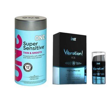 ONE Super Sensitive Pack 12 шт+Жидкий вибратор Intt Vibration Ice (15 мл) SOS6548 фото