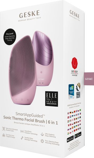 Электронная звуковая термо щетка для лица GESKE Sonic Thermo Facial Brush 6в1 pink HB0082 фото