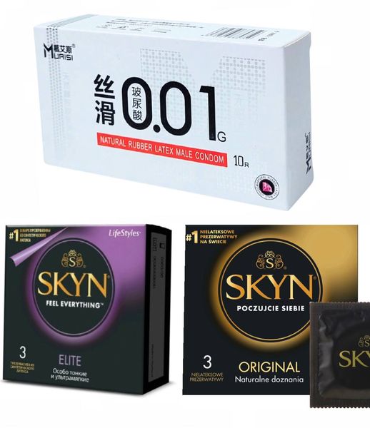 Набор : Muaisi White  0,01 мм (10 Шт) , Skyn Elite (3 шт) и Skyn Original (3 шт) SOS35 фото