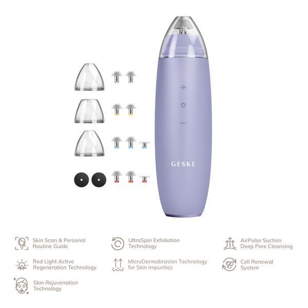 Мікродермабразійний пристрій для видалення чорних цяток GESKE MicroDermabrasion Blackhead Remover 7в1 purple HB0572 фото