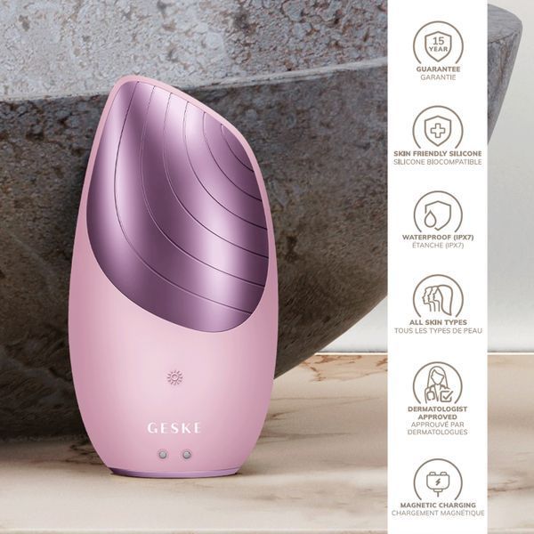 Электронная звуковая термо щетка для лица GESKE Sonic Thermo Facial Brush 6в1 pink HB0082 фото