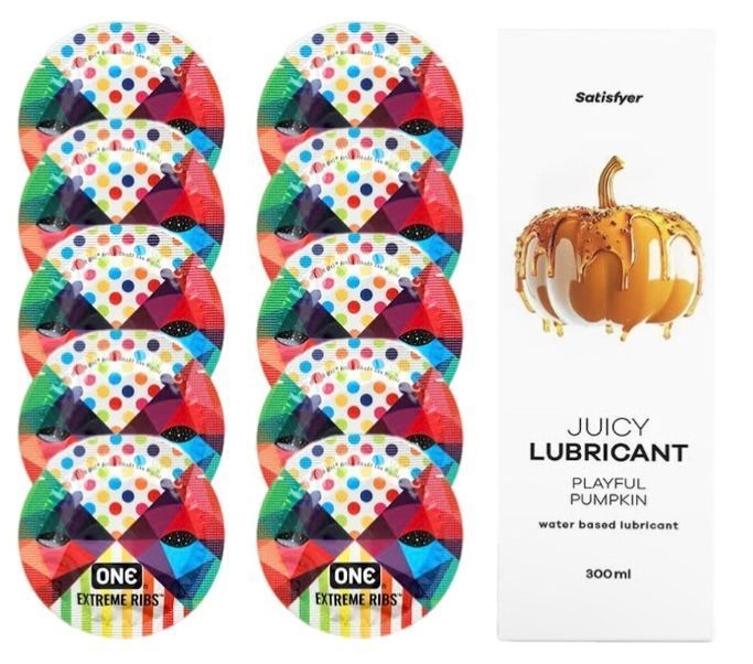 Купить Комплект One Extreme ribs 10 шт. + Лубрикант Satisfyer Juicy ...