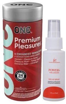 Набор из 24 шт ONE Premium Pleasures + Пролонгатор Doc Johnson Power+ с Yohimbe Delay Spray For Men (59 мл) SOS9386 фото