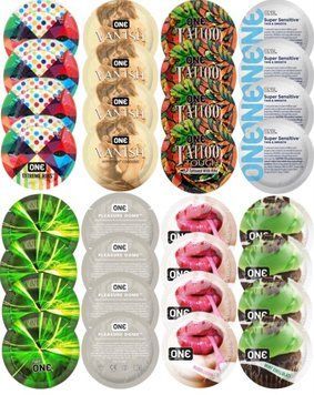 Набір з 32 шт ONE Ribs + ONE Vanish + ONE Tattoo + ONE Sensitive + ONE Glowing + ONE Dome + ONE Bubblegum + ONE Mint Chocolate SOS8300 фото