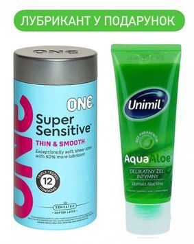 ONE Super Sensitive Pack &mdash; 12 шт и Лубрикант Unimil Aqua Aloe &mdash; 80 мл в подарок SOS723 фото
