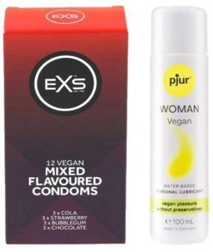 Набор EXS Mixed Flavoured (12 шт) + pjur Woman Vegan 100 мл SOS13448 фото