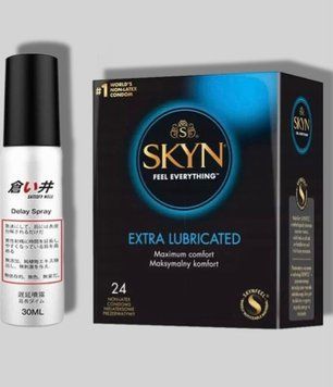 SKYN Extra Lube 24 шт + Пролонгатор OLO 30 мл (спрей) satisfy well SOS5687 фото