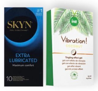 Skyn Exstra Lube 10 штук + Intt Vibration Coconut Vegan (15 мл) SOS6995 фото