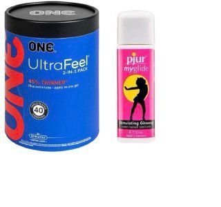 ONE UltraFeel 2-в-1. 40 шт.+  Збудлива змазка на водній основі pjur my glide 30 мл, з женьшенем, зігріває SOS6468 фото