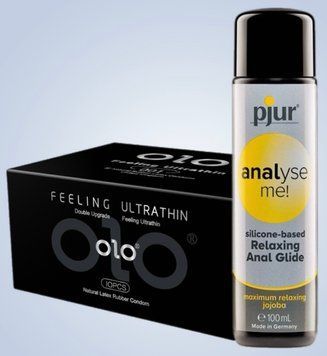 Набор OLO &ndash; ультратонкие -001 (10 штук) + Лубрикант pjur analyse me! Jojoba silicone 100 мл SOS4580 фото